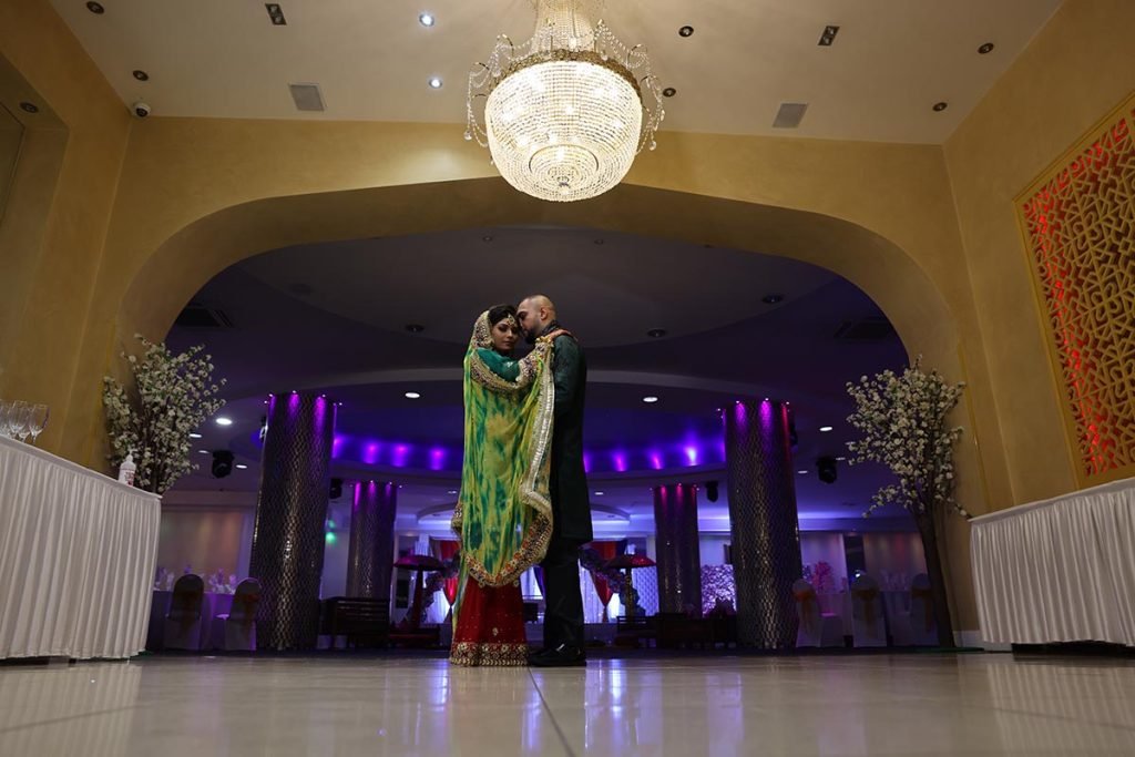 Wedding Photographer in London Bride and groom portrait at a luxury Muslim wedding venue in London