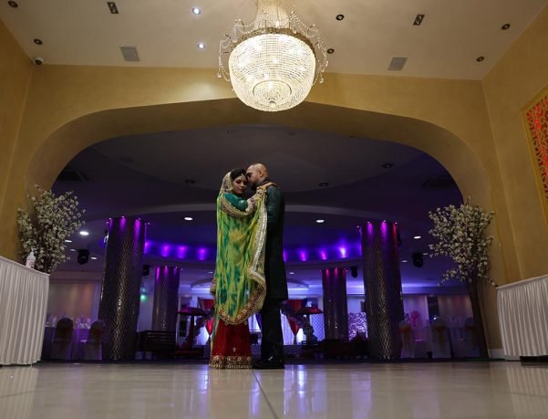 Bride and groom portrait at a luxury Muslim wedding venue in London