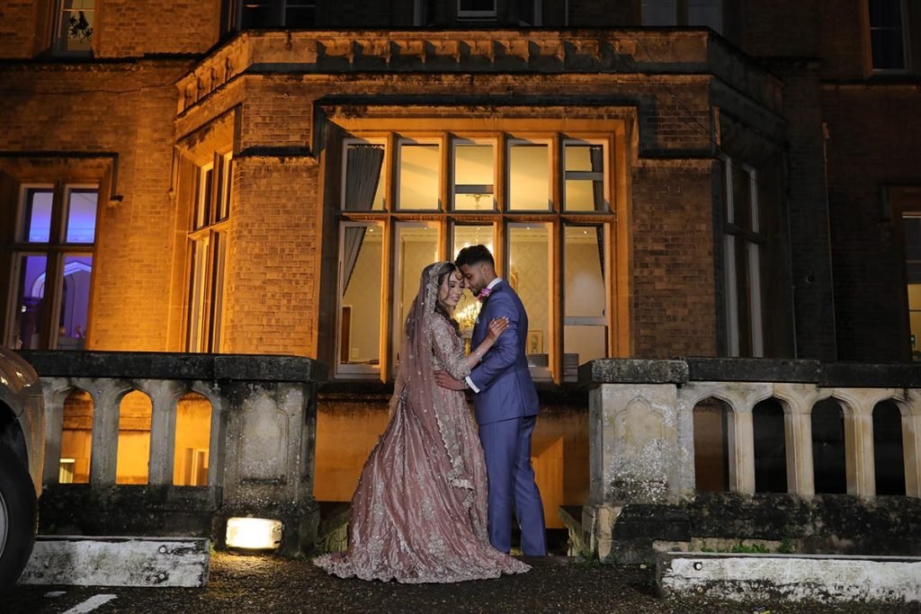Wedding Photographer in London Romantic Muslim wedding couple portrait outside the wedding venue in London